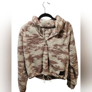 Calvin Klein Fuzzy Quarter-Zip Jacket - Cream and Brown